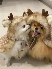 Christmas Reindeer Pet Costume – Hooded Cape & Hat Set for Dogs and Cats