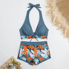 High-Waist Plant Print Bikini Set – Women’s Two-Piece Swimsuit