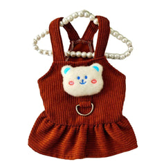 Corduroy Bear Pet Dress – Warm Autumn/Winter Outfit for Small Dogs & Cats