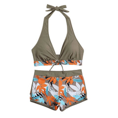 High-Waist Plant Print Bikini Set – Women’s Two-Piece Swimsuit