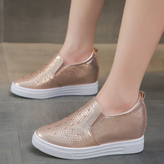 Women's Sneakers Hollow Rhinestone Platform Wedge 2023 Spring Fall Hidden Heel Breathable Fashion Shoes Casual Simple