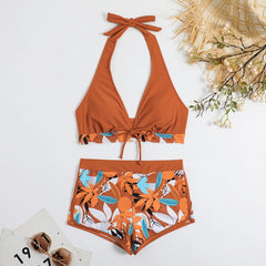 High-Waist Plant Print Bikini Set – Women’s Two-Piece Swimsuit