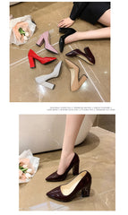 10cm High Heel Colorful Pumps Women's Shoes Pointed Toe Fashion Red 3.9inch Chunky Heels Patent Leather Female Plus Size 49 50