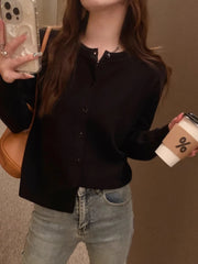 Women’s Slim O-Neck Cardigan Sweater – Casual Korean Knitwear
