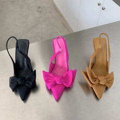 2024 Spring New Brand Woman Slingback Shoes Fashion Bowknot Ladies High Heels Elegant Pointed Toe Slip on Sandal Mules D110