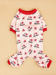I Love Mama & Papa Dog Pajamas – Cute Heart Jumpsuit for Dogs & Cats