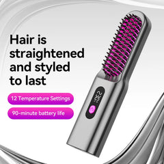 Portable USB Heated Hot Comb – Thermostatic Travel Hair Straightening Brush