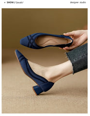 Women's high heels knitted breathable square heel beautiful princess non slip rubber sole comfortable shoes 2024 new model