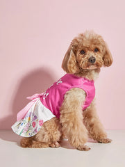 Floral Pink Dog Dress 🌸 Bowknot Sleeveless Outfit for Small Dogs & Cats