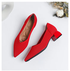 Women's large high-heeled shoes Multicolor pointy knit breathable comfortable anti-skid rubber sole work shoes 2023 new autumn