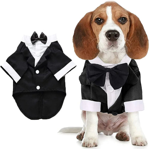 Dog Tuxedo Suit – Formal Wedding Party Outfit with Bow Tie for Dogs & Cats