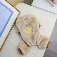 Soft Warm Fleece Dog Jumpsuit – Crown Pattern Pet Clothes for Small Dogs & Cats