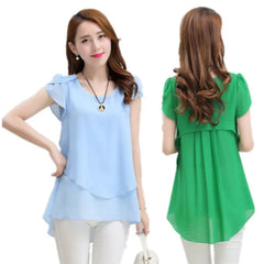 Women’s Chiffon Peplum Blouse – Short Sleeve Summer Office Top
