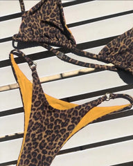 Micro Leopard Print Bikini – Women’s High-Cut Push-Up Bandage Swimsuit