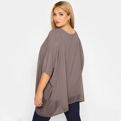 Plus Size Women’s Loose Cape Blouse – 3/4 Sleeve Summer Tunic