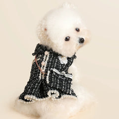 Warm Black Princess Pet Dress – Autumn Winter Outfit for Small Dogs & Cats