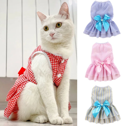 Striped Princess Cat Dress 🎀 Cute Summer Outfit for Cats, Kittens & Small Pets