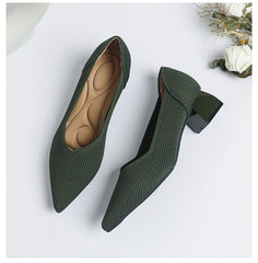 Women's large high-heeled shoes Multicolor pointy knit breathable comfortable anti-skid rubber sole work shoes 2023 new autumn