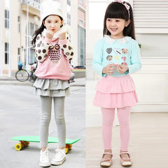 Girls Cotton Leggings with Skirt – Warm Cake Skirt Pants (3-11Y)