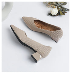 Women's large high-heeled shoes Multicolor pointy knit breathable comfortable anti-skid rubber sole work shoes 2023 new autumn