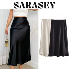 Women’s Satin High Waist Midi Skirt — Black & White