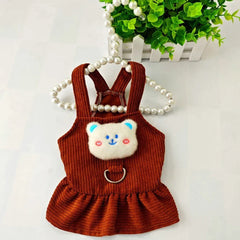 Corduroy Bear Pet Dress – Warm Autumn/Winter Outfit for Small Dogs & Cats