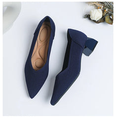 Women's large high-heeled shoes Multicolor pointy knit breathable comfortable anti-skid rubber sole work shoes 2023 new autumn