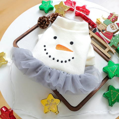 Christmas Snowman Pet Dress – Winter Princess Outfit for Dogs & Cats