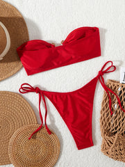 Tie-Side Shiny Ring Bandeau Bikini – Women’s Padded Low-Waist Swimsuit 2025