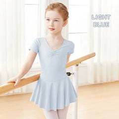 Girls Pink Ballet Leotard Dress – Short Sleeve Tutu Dance Outfit