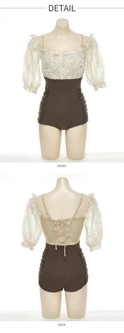 Off-Shoulder Flounce One-Piece Swimsuit – Women’s Half-Sleeve Monokini 2025