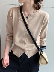 Women’s Slim O-Neck Cardigan Sweater – Casual Korean Knitwear