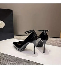 11cm Super High Stiletto Heels Pumps Women Shoes Pearl Chain Thong Ankle Strap Pointed Toe Big Size Leather Office Shoes