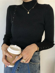 Women’s Knitted Turtleneck Sweater – Slim Button Pullover