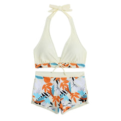 High-Waist Plant Print Bikini Set – Women’s Two-Piece Swimsuit