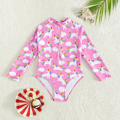 Girls 2-Piece Long-Sleeve Swimsuit Set – Sunblock Bathing Suit for Kids 3–8Y