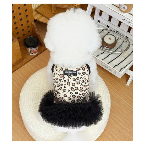 Leopard Print Mesh Pet Dress – Summer Fairy Strap Outfit for Small Dogs & Cats
