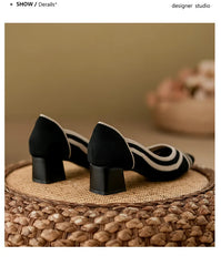 Women's high heels knitted breathable square heel beautiful princess non slip rubber sole comfortable shoes 2024 new model