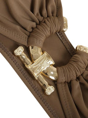 Tie-Side Shiny Ring Bandeau Bikini – Women’s Padded Low-Waist Swimsuit 2025