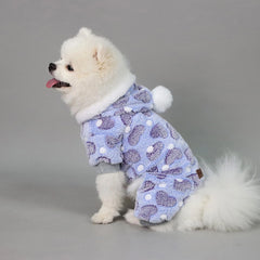 Plush Dog Pajamas – Warm Heart Print Fleece Onesie with Pompom for Small Dogs