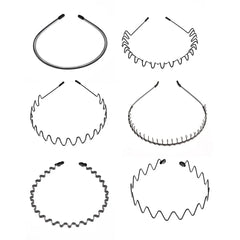1/6PCS Metal Wavy Hair Bands – Unisex Black Head Hoop