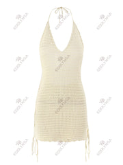 Knit Halter V-Neck Mini Dress – Side Cross Straps Beach Cover-Up (2025)