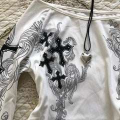 Vintage Off-Shoulder Flared Sleeve Top