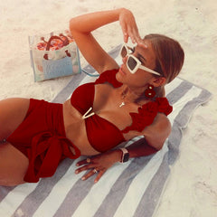 2025 Floral Ruffle Bandage Bikini Set – Women’s Push-Up Two-Piece Swimsuit