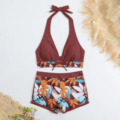 High-Waist Plant Print Bikini Set – Women’s Two-Piece Swimsuit