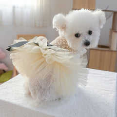 Luxury Kawaii Dog Dress 👑 Pearl Collar Princess Outfit for Small Dogs & Cats