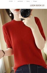 Women’s Short Sleeve Slim Fit Knitted Sweater – Camel & Pink