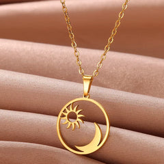 Stainless Steel Sunflower Pendant Necklace for Women