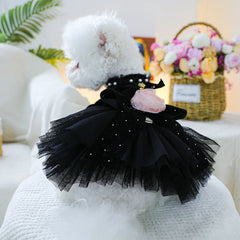 Black Sahara Rose Pet Dress – Warm Autumn/Winter Wedding Outfit for Small & Medium Dogs