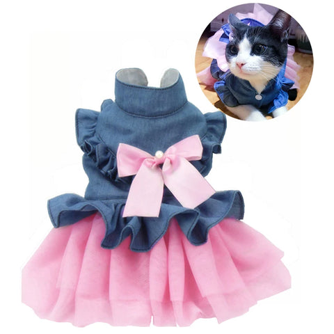 Denim Cat Dress 👗 Summer Outfit for Sphynx, Kittens & Small Pets